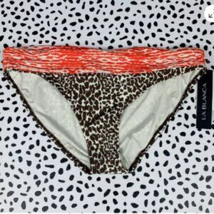 La Blanca Shirred Band Hipster Bikini Swim Bottom Brown And White Size 14